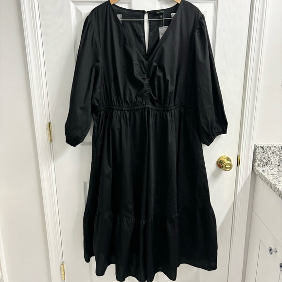 Torrid Midi Poplin Tiered Dress 3X Black NWT Puff Sleeves Elastic Waist - Picture 2 of 10